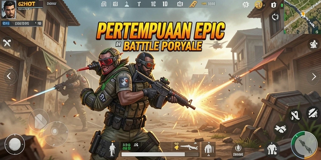 Tampilan aksi seru dalam gameplay Battle Royale 62HOT.