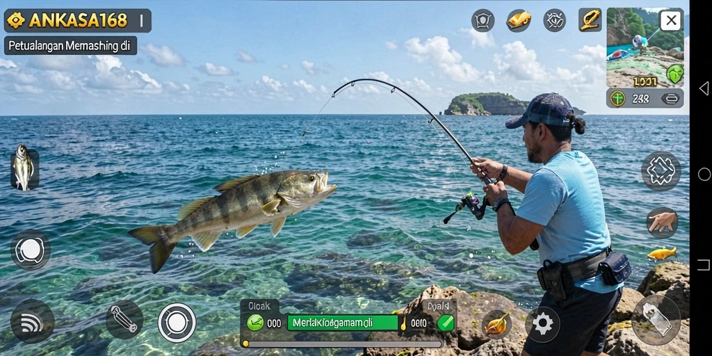 Tampilan gameplay mendebarkan di ANGKASA168 saat menangkap ikan.
