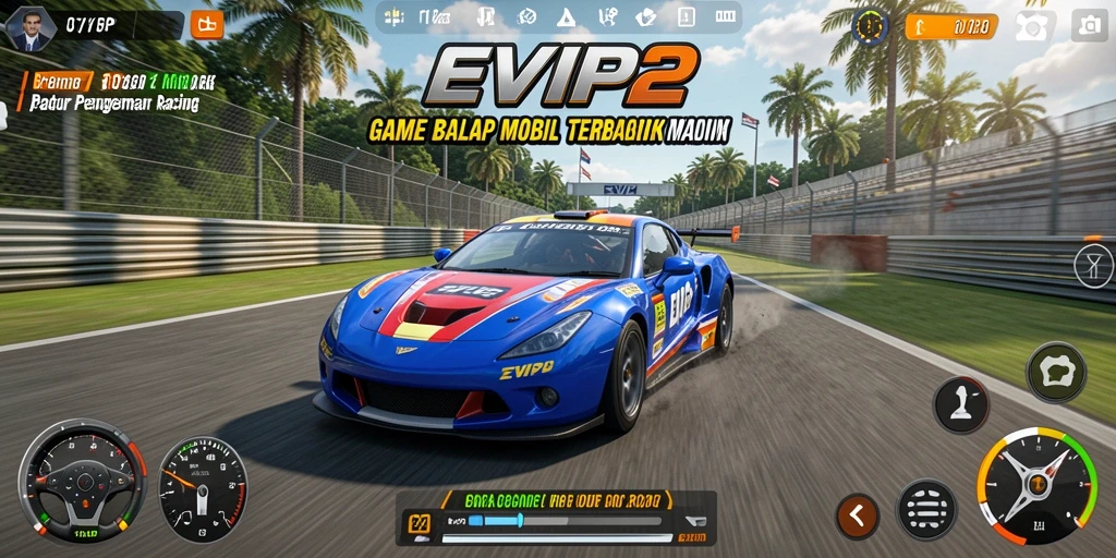 Screenshot gameplay <strong>EVIP2</strong> menunjukkan aksi balapan yang mendebarkan.