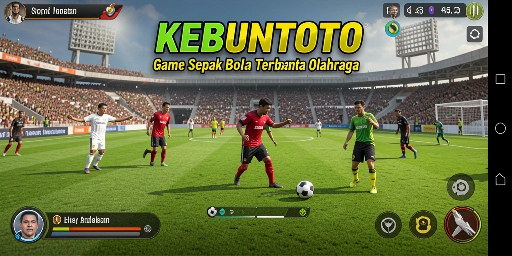 Tampilan gameplay KEBUNTOTO dengan aksi sepak bola yang menegangkan.