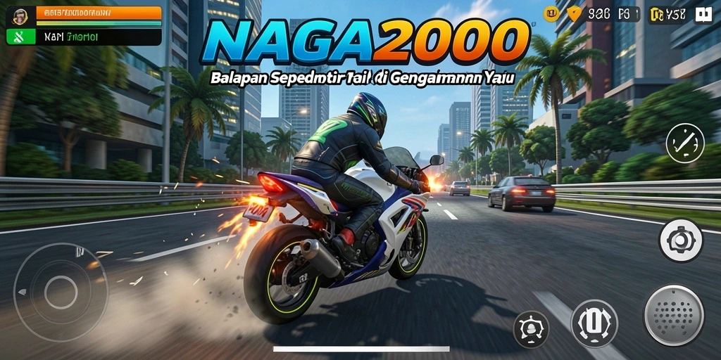 Tampilan gameplay NAGA2000 dengan aksi balapan yang mendebarkan.